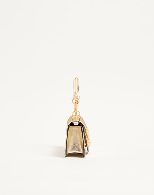 Valentino Garavani - Small Valentino Garavani Locò Metallic Calfskin Shoulder Bag - Platinum - Woman - Shoulder Bags